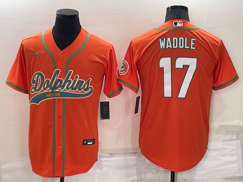 Men Miami Dolphins #17 Waddle Orange Nike Co branded Jersey->customized mlb jersey->Custom Jersey